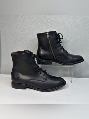 Born Tombeau Black Leather Lace Up Side Zip Ankle Boots Women's size 8.5 M